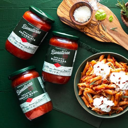 Bionaturae Organic Tomato Basil Pasta Sauce - Gluten Free Sauce for Spaghetti, Pizza, & Lasagna, Non GMO, No Added Sugar, Kosher, Glyphosate Free, Made in Italy, Tastes like Homemade - 24 oz Jar