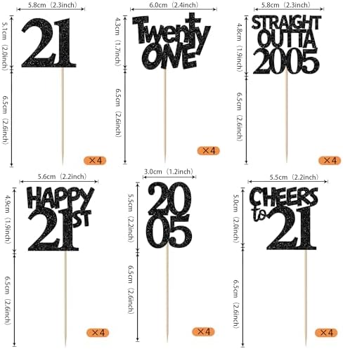 Rsstarxi 24 Pack 21st Birthday Cupcake Topper Straight Outta 2005 Cupcake Picks Twenty one Cheers to 21 Years Old Cupcake Topper for 21st Birthday Decorations Supplies Black