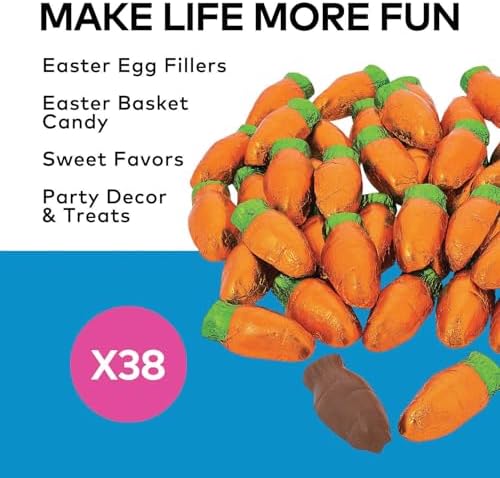 Fun Express Chocolate Candy Bulk Individually Wrapped - Premium Milk Chocolate Carrots for Easter Basket Stuffers | 1 Pound Pack with 38 Pieces for Kids Party Favors & Holiday Treats