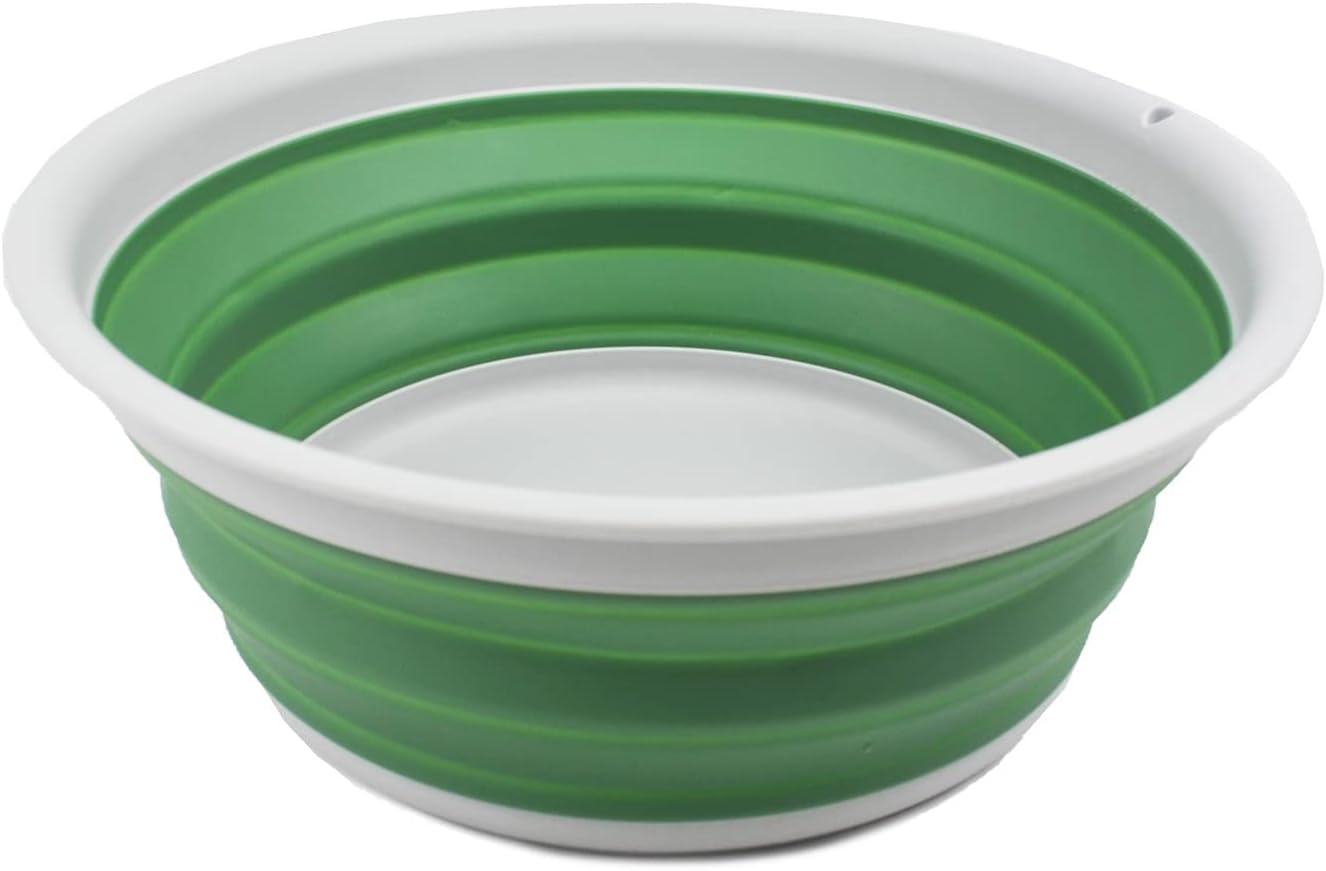 SAMMART 7.5L (1.98 Gallon) Collapsible Tub - Foldable Dish Tub - Portable Washing Basin - Space Saving Plastic Washtub (Light Grey/Dark Sea Green)