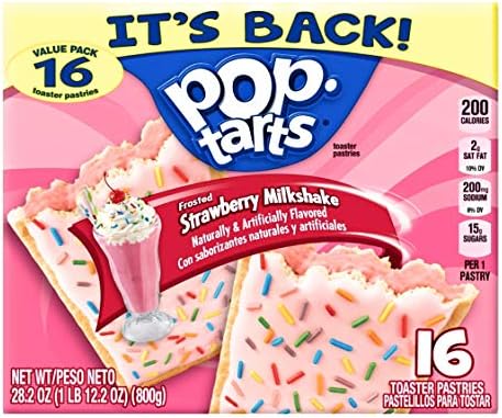 Kellogg’s Pop-Tarts Breakfast Toaster Pastries, Frosted Strawberry Milkshake, 28.2 oz, Value Pack (16 Count)