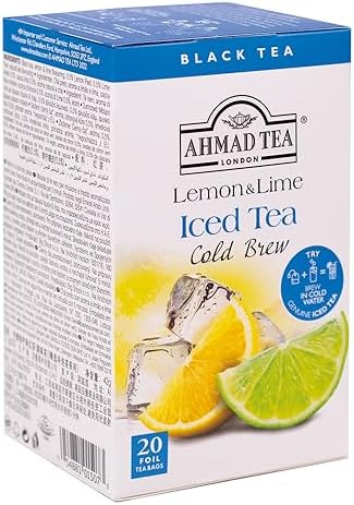 Ahmad Tea Black Tea, Cold Brew Lemon and Lime Teabags, Iced Tea, 20 ct (Pack of 6) - Caffeinated and Sugar-Free