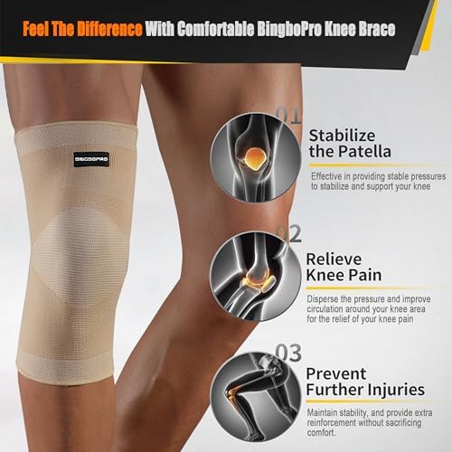 Knee Brace for Pain Relief - Knee Compression Sleeves for Men and Women, Knee Support Leg Brace for Meniscus Tear, Running, Weightlifting, Workout, ACL, Arthritis, Joint Pain Relief(Nude,M)