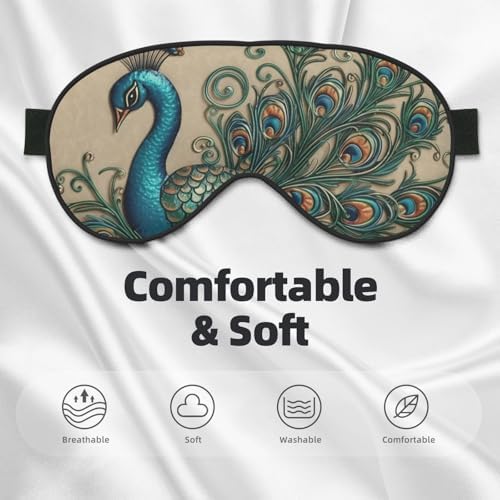 Peacock Pattern Eyes Sleep Mask Adjustable Strap Sleeping Eye Mask Light Blocking Blindfold Eye Sleep Shade Cover Bedtime Blackout Eyeshade for Yoga Nap Travel