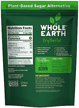 Whole Earth Sweetener Co. 100% Erythritol Sweetener (Keto Sweetener, Natural Sugar Alternative, Baking Sugar Substitute, Zero Calorie Sweetener, Gluten Free, Non-GMO), 16 Oz