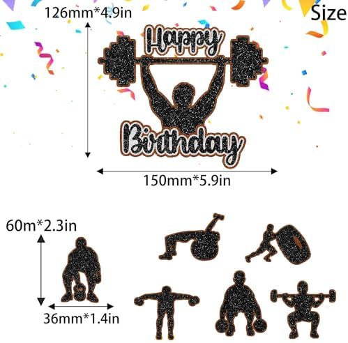7 PCS Gym Party Cake Toppers - Fitness Party Theme or Bodybuilder Birthday Party Weight Lifting Decoration