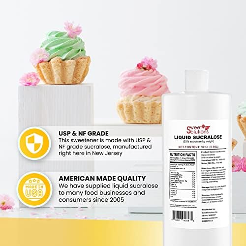 Concentrated Liquid Sucralose Sweetener, 25% Concentrated Sugar Alternative, 32 oz. Bulk for Drinks, Food, and Pastries, Zero Calories and No Carbs (1-Pack)