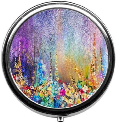 Abstract Floral Watercolor Painting Pill Box/Pill Case-Round Pill Box/Case- Three-Compartment Pill Box/Pill Case