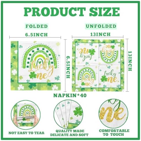 Lucky One St Patricks Day Napkins Paper-Saint Patricks Day Party Supplies,40pcs Green and White Picnic Paper for Irish Birthday Themed Party Disposable Paper Products,St Paddys Day,Wedding Shower