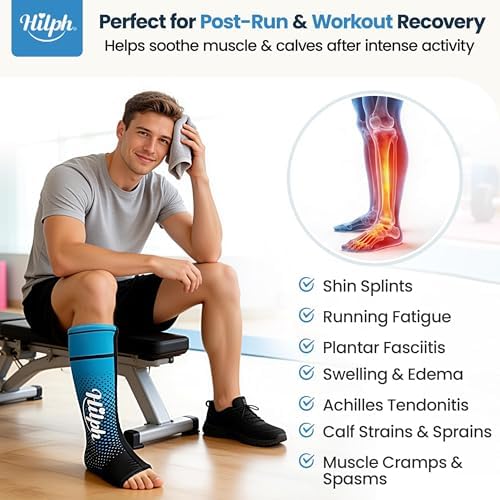 Hilph Full Calf & Foot Ice Pack Wrap for Running Recovery, Extended Leg to Foot Cold Compression Therapy Sock Ice Sleeve for Shin Splints Pain Relief, Reduce Swelling, Muscle Recovery After Exercise