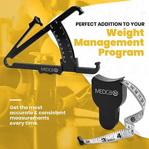 Body Tape Measure and Skinfold Caliper for Body Set - (Pack of 4) - Skin Fold Body Fat Analyzer and BMI Measurement Tool by MEDca