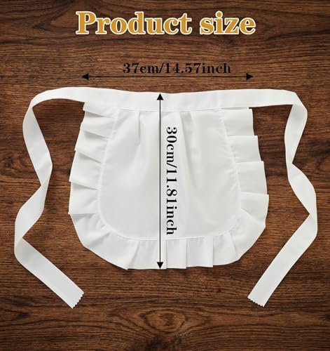Cosplay Maid Apron, 14.5 * 11.8 Inch White Half Apron for Women with Adjustable Tie Back, Lace Trim Waist Aprons for Women & Girls, Maid Cosplay Costume Kitchen Party Favors Halloween