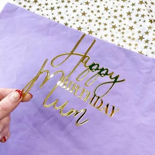 Happy Birthday Mum Cake Topper - Mother's Birthday Party Cake Decorations - Women's Mom Birthday Cake Charm Party Supplies, Acrylic Gold