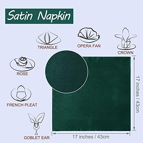 Horbaunal 16 Pack Forest Green Satin Napkins 17 x 17 Inch, Square Soft Table Dinner Napkins, Silky Cloth Napkins Table Decoration for Weddings Banquets Parties