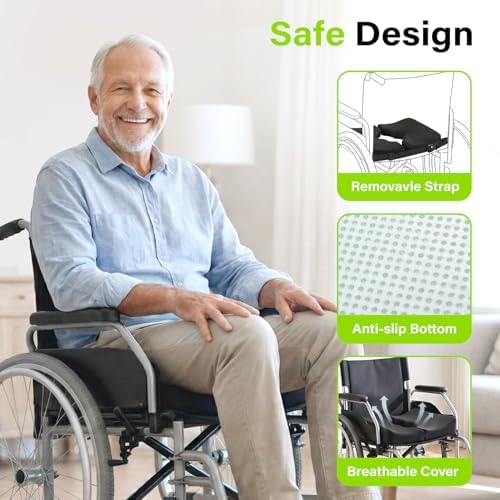 Bed Sore Cushion, Gel Wheelchair Seat Cushion,18”x16” Relieve Sciatica, Back, Coccyx & Ulcer Pain, Foldable Ergonomic Cushion for Bedridden, Elderly, with Anti-Slip Cover & Handle