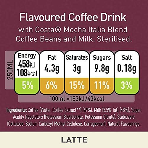 Costa Coffee Latte 12 x 250ml Cans
