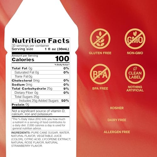 Monin - Strawberry Rose Syrup, Strawberry Rose Flavoring, Flavored Syrup, Coffee Flavoring, Natural Flavoring, Great for Lattes, Teas, Lemonades, Cocktails, & More (1 Liter)