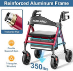 HOMLAND Rollator Walkers for Seniors with Seat, 8" All Terrain Wheels, Durable Aluminum Frame, Lightweight Foldable Walker with Ergonomic Seat, Height Adjustable Rolling Walker