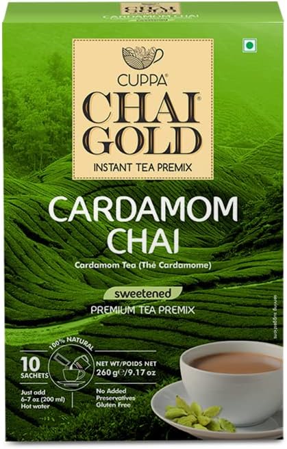 Cuppa Chai Gold Cardamom Chai | Sweetened Version | Pack of 1 (10 Count)