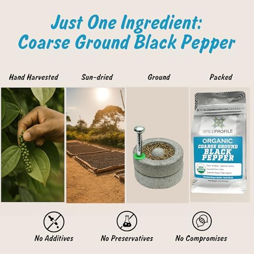 Spice Profile USDA Organic Coarse Ground Black Pepper, Lab Tested for Heavy Metals, Resealable 4 oz Pouch, Kaali Mirch, Pimienta Negra Molida