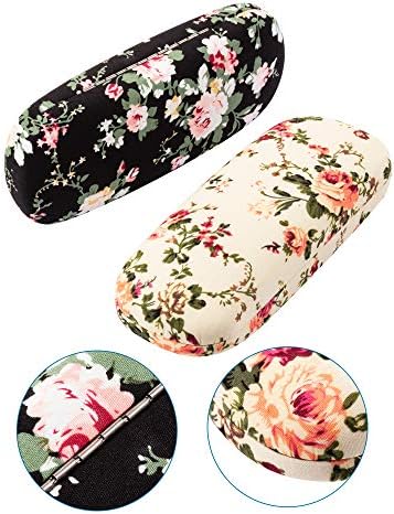 Weewooday 2 pcs hard shell glasses case Flower Glasses for Women Floral Retro Portable Eyeglass Box