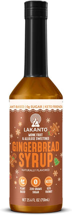 Lakanto Gingerbread Simple Syrup - Perfect for Coffee, Tea, Lattes, Smoothies, Cocktails, Baking & Holiday Drinks, Monk Fruit Sweetener with Allulose Zero Sugar, Keto Diabetic Friendly (25.4 Fl Oz)