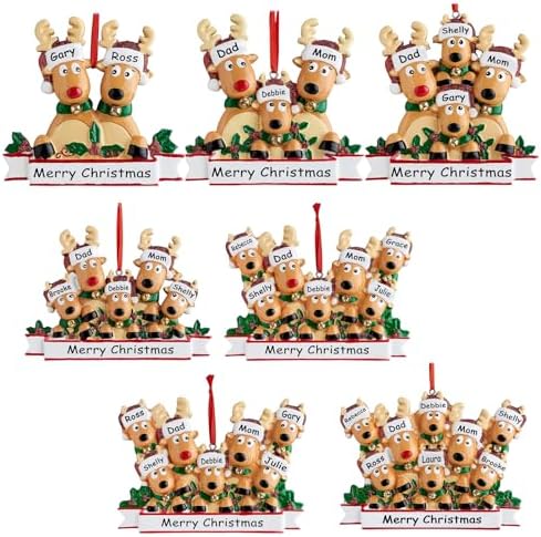 Personalized Christmas Ornaments 2025,Family of 2,3,4,5,6,7,8 Custom Reindeer Christmas Ornament,Customized Name Ornament,Xmas Ornaments,Customized Xmas Tree Decorations Gifts