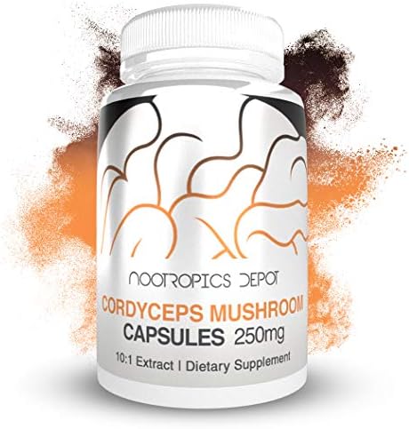Nootropics Depot Cordyceps Mushroom Capsules |10:1 Whole Fruiting Body Extract | 250mg | 180 Count | Cordyceps militaris