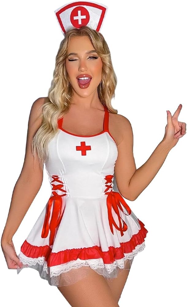 Women’s Sexy Nurse Lingerie Cosplay Costume Outfit Fancy Dress Bodysuit Ladies Nurse Uniform Nightwear Set