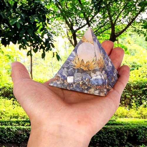Flower of Life Orgone Pyramid for Positive Energy, Orgonite Rose Quartz&Sodalite Healing Crystal Pyramids for Reduce Stress Chakra Reiki Healing Meditation Attracts Lucky and Success
