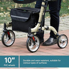 ELENKER Upright Walker, Stand Up Folding Rollator Walker Back Erect Rolling Mobility Walking Aid with Seat, Padded Armrests for Seniors and Adults, Champagne