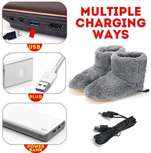 Soft Electric Heating Snow Boots Winter Foot Warmer Shoes USB Heating Shoes for Women, GrayOne Size/1 Pair, Suitable for Ice Fishing