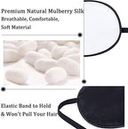 FMS Premium Mulberry Silk Eye Patch Lazy Eye Soft Single Pirate Patch with Elastic Strap for Adults & Kids (black)
