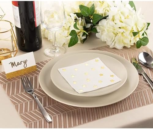 Juvale Star Napkins Disposable Cocktail Paper Napkins - 5 x 5 In, Gold, 50 Pack, 3-Ply - Gold Stars Design for Weddings, Birthdays & Bridal Showers - Cocktail Parties & Celebrations
