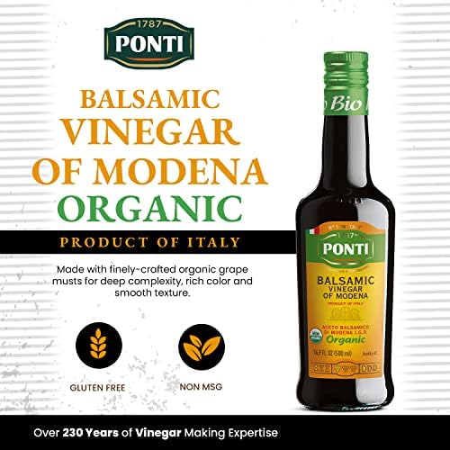 Ponti Organic Balsamic Vinegar of Modena 16.9oz (500ml) - Italian Gluten Free Vegan Dressing Vinaigrette with Concentrated Master Chef Wine Vinegar Low Carb Food Gifts Condiments Cooked Grape