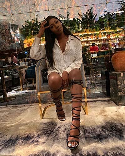 LISHAN Womens Gladiator Knee High Sandals Open Toe Lace Up Criss Cross Strappy Stiletto Heels