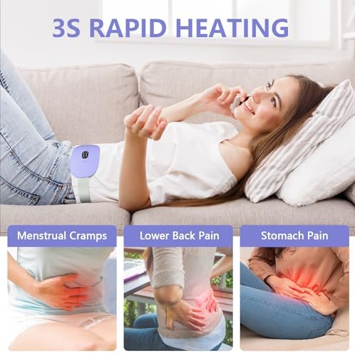 LISACOOL Portable Ccordless Heating Pad for Period Cramps Electric Waist Belt Device Portable Heatings Pad with 3 Heat Levels and 3 Massage Modes Birthday Gifts for Women and Girls (Purple)
