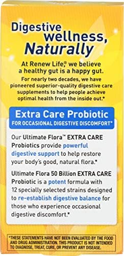 Renew Life Extra Care Digestive Probiotic Capsules, 50 Billion CFU Guaranteed, Daily Supplement Supports Immune, Digestive, Respiratory Health(1), L. Rhamnosus GG, Dairy, Soy and Gluten-Free, 30 Count