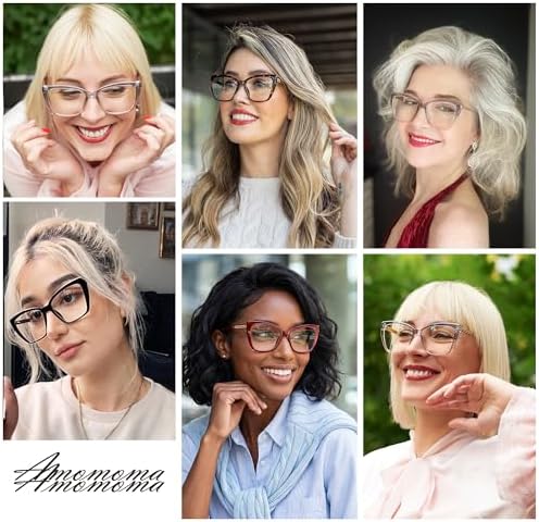 AMOMOMA Trendy TR90 Oversized Blue Light Reading Glasses Women,Stylish Square Cat Eye Glasses AM6031