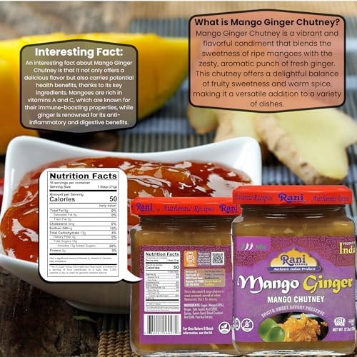 Rani Mango & Ginger Chutney (Indian Preserve) 10.5oz (300g) Glass Jar, Ready to eat, Vegan ~ Gluten Free, All Natural, NON-GMO