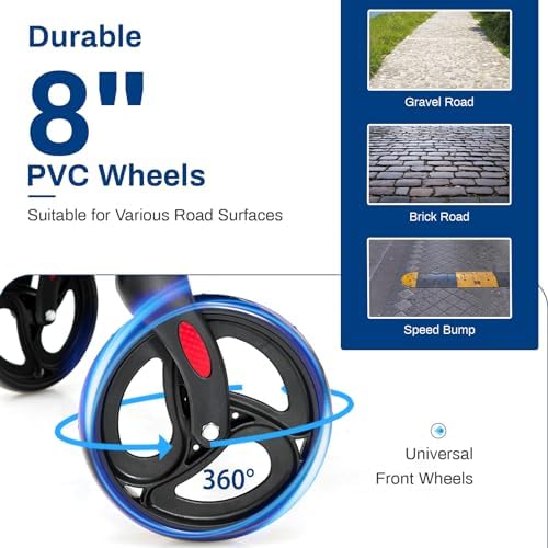 Goplus 2 in 1 Rollator Walker for Seniors, Medical Walker with Seat, Folding Transport Wheelchair Rollator with 8" Wheels, Reversible Backrest, Footrests, Aluminum Mobility Walking Aid (Blue)
