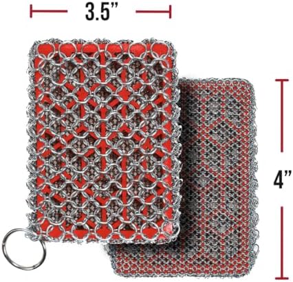 Knapp Made Combo Chainmail Cast Iron Scrubber with Silicone Core - Heavy Duty Rings and Fine Chainmail Rings -Premium Cast Iron Cleaner Chainmail Scrubber -Perfect for Cast Iron Cookware,Skillet,Woks