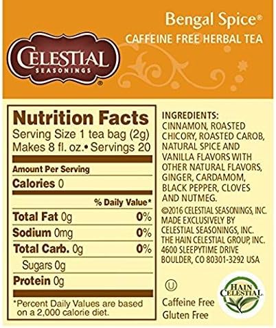 Celestial Seasonings Herbal Tea Bengal Spice 20 Count Pack of 4.