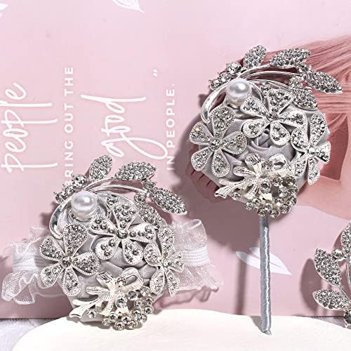 WANLIAN Wrist Corsage with Peal and Rhinestone Corsage and Boutonniere Set for Wedding,Prom,Party (Silver Gray，2 Pieces)