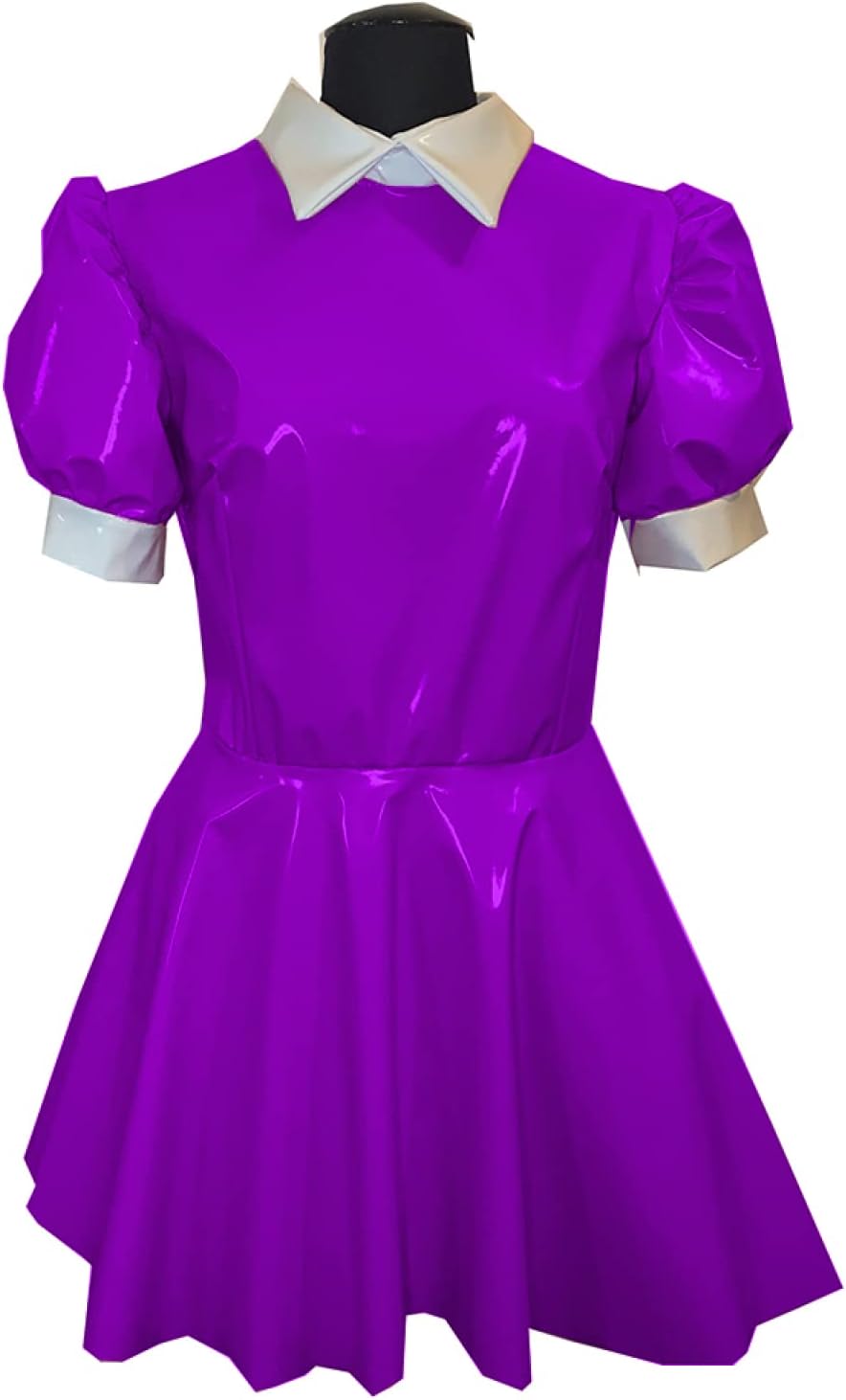 PVC Mini Dress Turtleneck PU A line Dress Faux Leather Turn-Down Collar Dress,Rose Purple,5XL