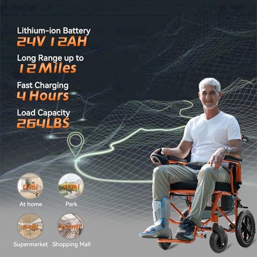 Lightweight Electric Wheelchair for Adults,Motorized Wheelchair Power Portable Wheelchair,500W Motor Airline Approved Black