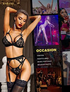 RSLOVE Women Lingerie Sets with Garter Belt 3 Piece Lace Teddy Babydoll Bodysuit