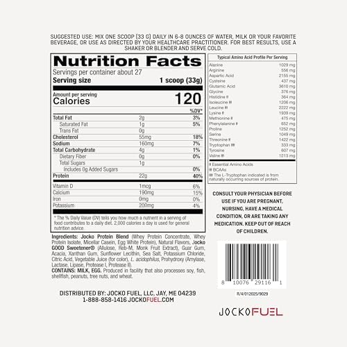 Jocko Fuel Whey Protein Powder, Strawberry Milkshake, 22g Protein, Digestive Enzymes + Probiotic Blend, No Sugar Added, with Essential Amino Acids + Electrolyte Minerals, 27 Servings