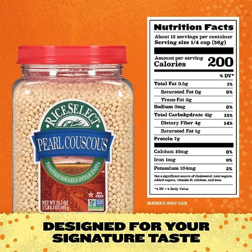 RiceSelect Pearl Couscous, Israeli-Style Wheat Couscous Pasta, Non-GMO, 24.5-Ounce Jar, (Pack of 1)