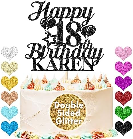 Happy Birthday Cake Topper Personalized Cake Decorations Double-Sided Glitter Cake Topper Custom Gifts with Any Age & Name for Her Him Women Men on 18th 21st 30th 40th 50th 60th (Black)